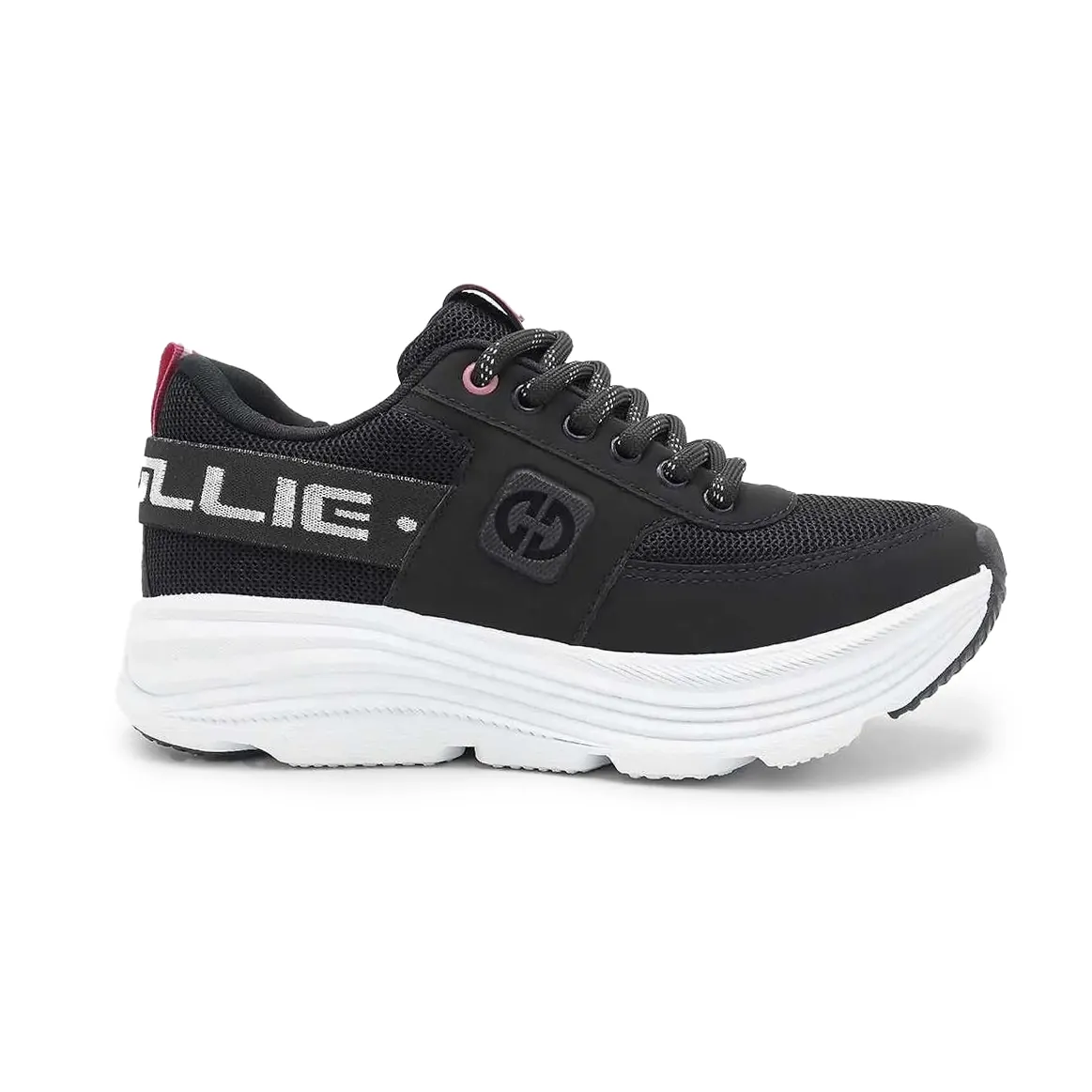 Tênis infantil masculino Ollie Virtus 2 preto com detalhes em branco e vermelho, solado emborrachado e fechamento por cadarço